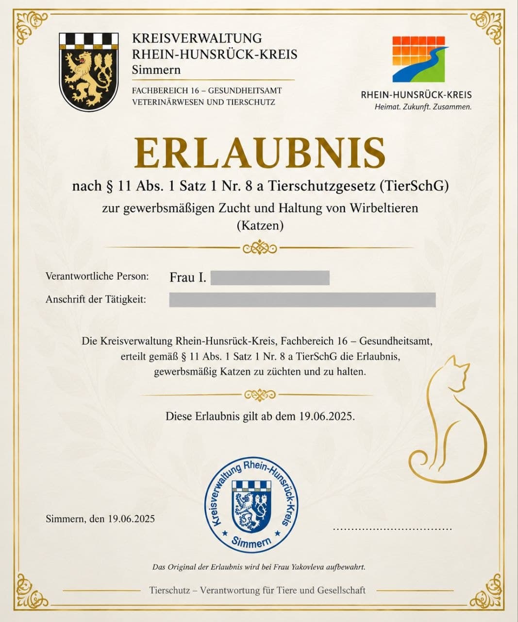 Amtliche Erlaubnis §11 TierSchG (Deutschland)